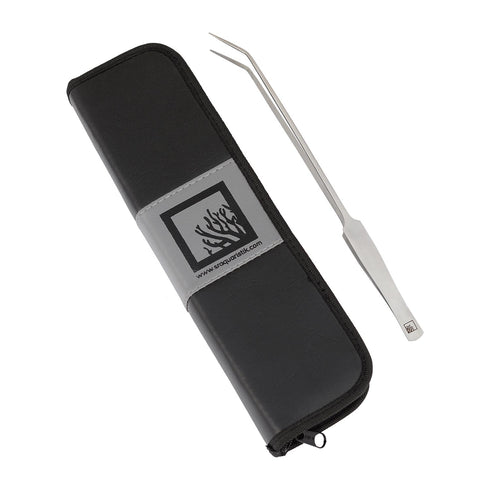 Stainless Steel Curved Fine Tip Pinsettes with Deluxe Case 9.8"