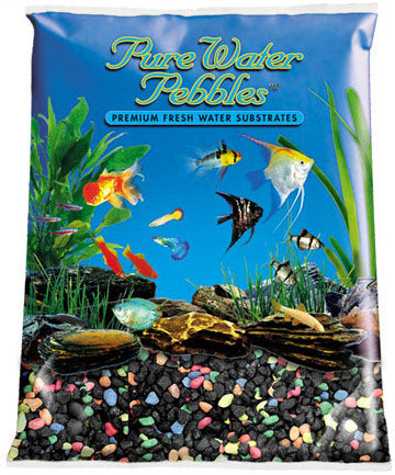 World Wide Imports Pure Water Pebbles Premium Fresh Water Color Coated Substrate - Black Beauty (Rainbow & Black)