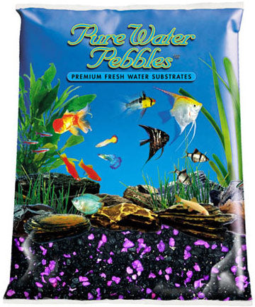 World Wide Imports Pure Water Pebbles Premium Fresh Water Neon Substrate - Black Berry Glo (Neon Purple & Black)