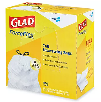 Uline Glad Brand Tall Kitchen Drawstring Trash Liners (100 Count) - 1 Box