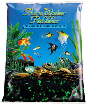World Wide Imports Pure Water Pebbles Premium Fresh Water Neon Substrate - Emerald Glo (Neon Green & Black)