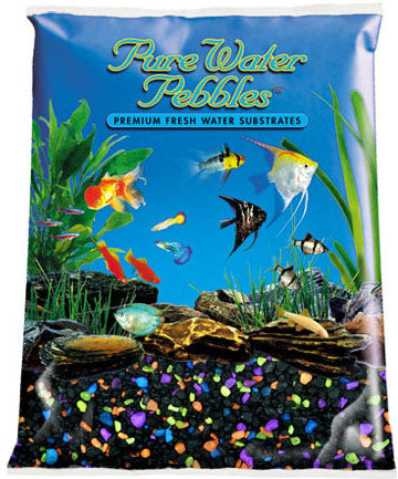 World Wide Imports Pure Water Pebbles Premium Fresh Water Neon Substrate - Lasernight Glo (Neon Rainbow & Black)
