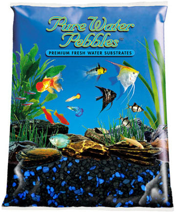 World Wide Imports Pure Water Pebbles Premium Fresh Water Neon Substrate - Midnight Glo (Neon Blue & Black)